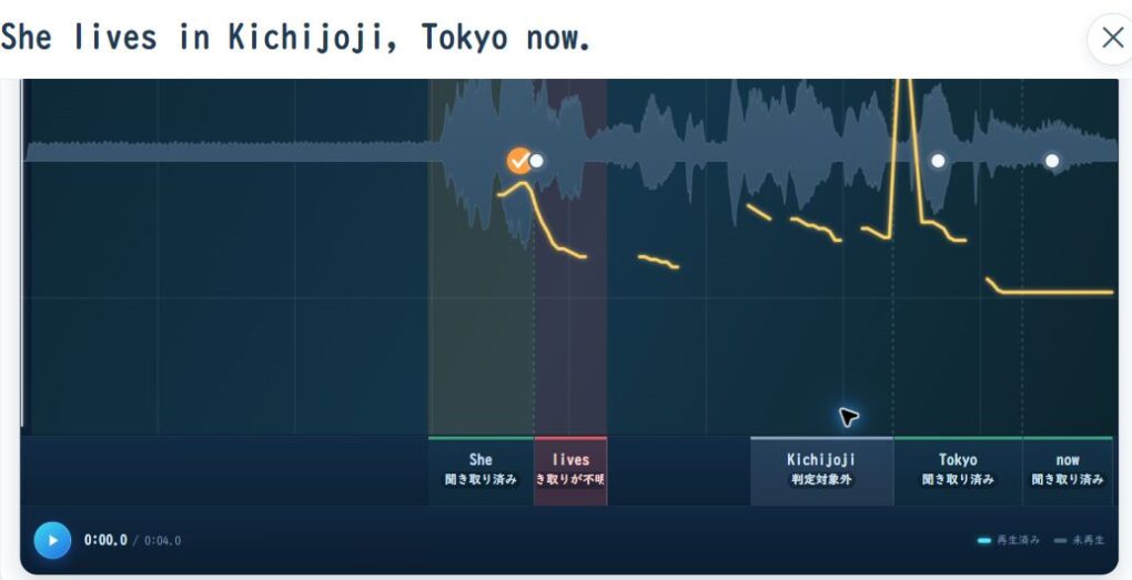 録音判定の詳細画面でKichijojiの下に判定対象外と表示されている